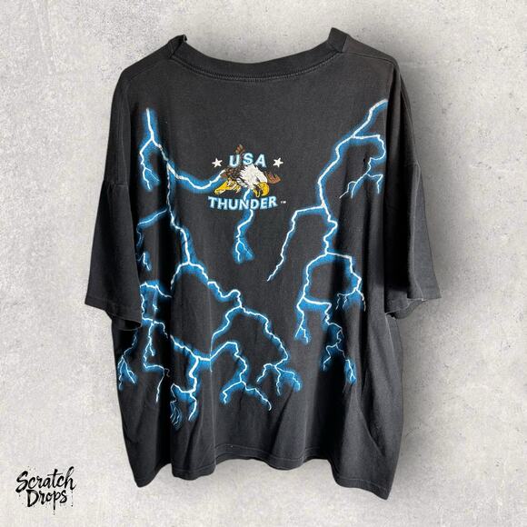 Vintage 90s USA Thunder Lightning Skull Shirt 2XL Biker Graphic Tee Made in USA - Picture 2 of 4